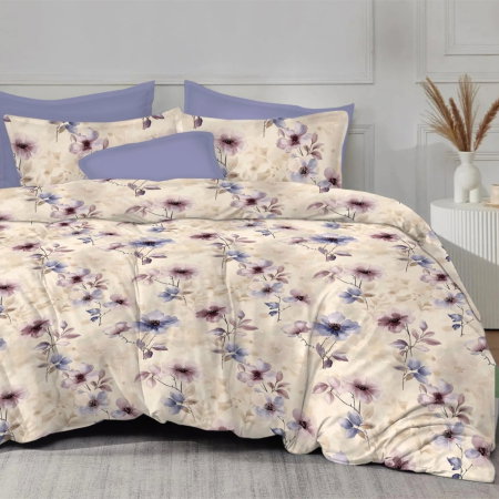 Lenjerii pat - Lenjerie de pat finet 6 piese, cearceaf pat clasic, cearceaf pilota 200x230, 2 fete perna 50x70, 2 fete perna 70x70, Extra, Violet Harmony, Promo 15