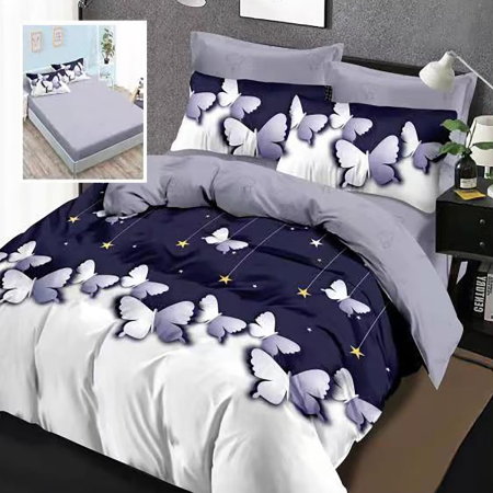Lenjerii pat - Lenjerie de pat finet 6 piese, cearceaf pat cu elastic, cearceaf pilota 200x230, 2 fete perna 50x70, 2 fete perna 70x70, Extra, Flori Crem