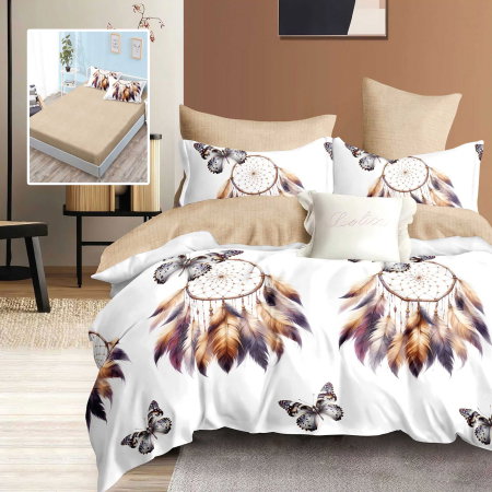 Lenjerii pat - Lenjerie de pat finet 6 piese, cearceaf pat cu elastic, cearceaf pilota 200x230, 2 fete perna 50x70, 2 fete perna 70x70, Extra, Pene crem