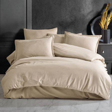 Lenjerii pat - Lenjerie de pat pentru 2 persoane XXL, Bumbac Damasc 100%, 4 piese, Cearceaf pat 240x260, Cearceaf pilota 200x230, Fete de perne 50x70 x 2, cappucino