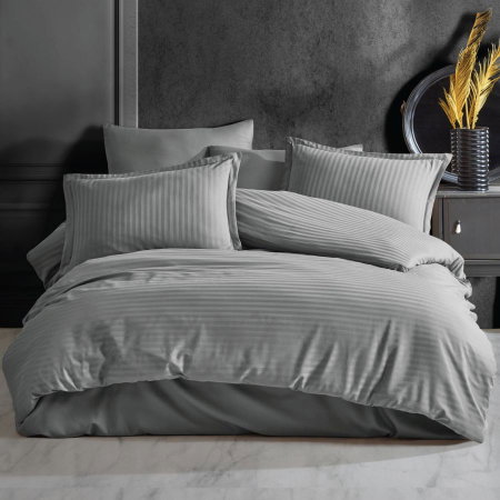 Lenjerii pat - Lenjerie de pat pentru 2 persoane XXL, Bumbac Damasc 100%, 4 piese, Cearceaf pat 240x260, Cearceaf pilota 200x230, Fete de perne 50x70 x 2, gri