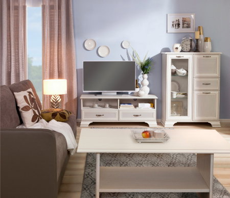 Colectia TIFFANY - Masuta de cafea cu polita TIFFANY II, crem fineline, 110x60x50 cm