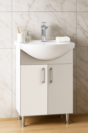 Mobilier Baie - Set Baza si Lavoar seria 005, eco, montat, 50 cm, alb + taupe