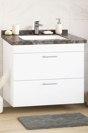 Mobilier Baie - Set Baza si Lavoar seria 867, suspendata, cu sertare, 80 cm, alb + antracit