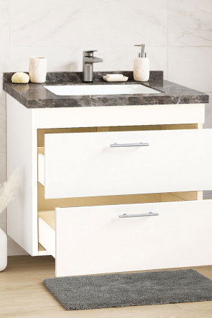 Mobilier Baie - Set Baza si Lavoar seria 867, suspendata, cu sertare, 80 cm, alb + antracit