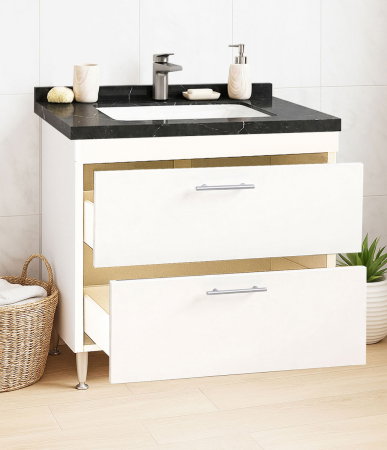 Mobilier Baie - Set Baza si Lavoar seria 867, cu sertare, 80 cm, alb + negru