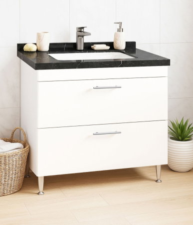 Mobilier Baie - Set Baza si Lavoar seria 867, cu sertare, 80 cm, alb + negru