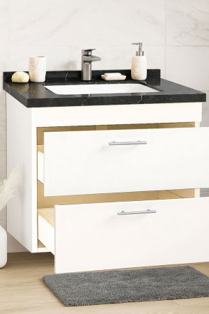 Mobilier Baie - Set Baza si Lavoar seria 867, suspendata, cu sertare, 80 cm, alb + negru