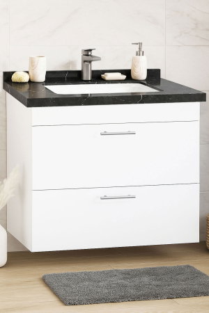 Mobilier Baie - Set Baza si Lavoar seria 867, suspendata, cu sertare, 80 cm, alb + negru