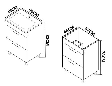 Mobilier Baie - Set Baza si Lavoar seria 867, cu sertare, 60 cm, alb