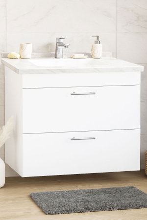 Mobilier Baie - Set Baza si Lavoar seria 867, suspendata, cu sertare, 80 cm, alb