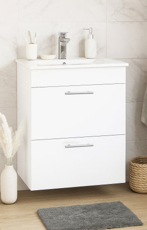 Mobilier Baie - Set Baza si Lavoar seria 067, cu sertare, cadru metalic, 50 cm, alb