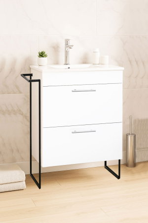 Mobilier Baie - Set Baza si Lavoar seria 067, cu sertare, cadru metalic, 50 cm, alb