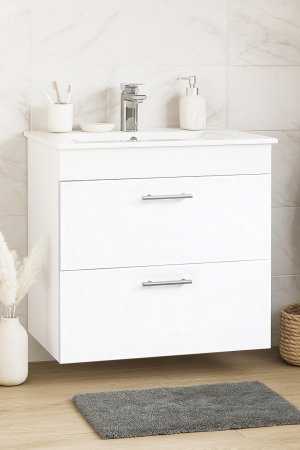 Baza cu Lavoar - Set Baza si Lavoar seria 067, cu sertare, cadru metalic, 70 cm, alb