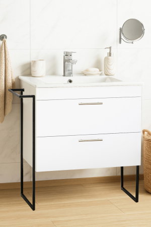 Baza cu Lavoar - Set Baza si Lavoar seria 067, cu sertare, cadru metalic, 70 cm, alb