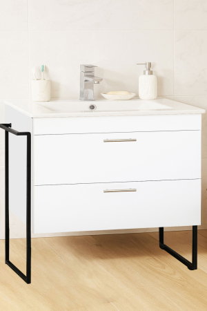Mobilier Baie - Set Baza si Lavoar seria 067, cu sertare, cadru metalic, 80 cm, alb