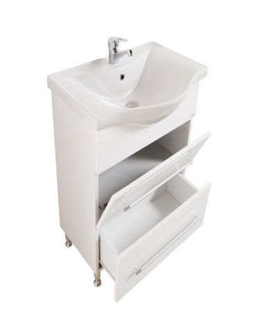 Mobilier Baie - Set Baza front MDF si Lavoar seria 187, cu sertar, 55 cm, alb