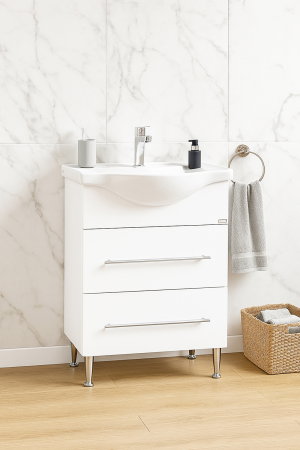 Mobilier Baie - Set Baza front MDF si Lavoar seria 187, cu sertar, 55 cm, alb