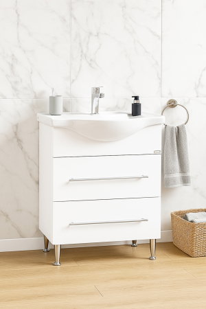 Mobilier Baie - Set Baza front MDF si Lavoar seria 187, cu sertar, 60 cm, alb