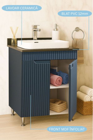 Produs în România - Set Baza front MDF si Lavoar seria 633, montat, 60 cm, antracit