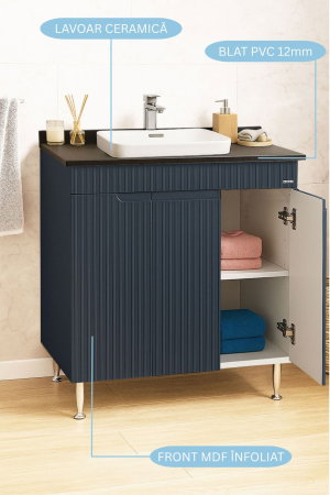 Produs în România - Set Baza front MDF si Lavoar seria 633, montat, 80 cm, antracit