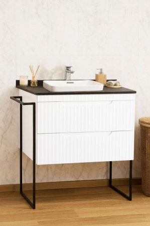 Baza cu Lavoar - Set Baza front MDF si Lavoar seria 633, cu sertare, cadru metalic, montata, 80 cm, alb rustic