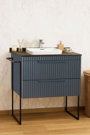 Baza cu Lavoar - Set Baza front MDF si Lavoar seria 633, cu sertare, cadru metalic, montat, 80 cm, antracit