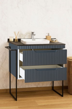 Baza cu Lavoar - Set Baza front MDF si Lavoar seria 633, cu sertare, cadru metalic, montat, 80 cm, antracit