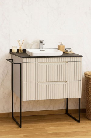 Baza cu Lavoar - Set Baza front MDF si Lavoar seria 633, cu sertare, cadru metalic, montat, 80 cm, crem