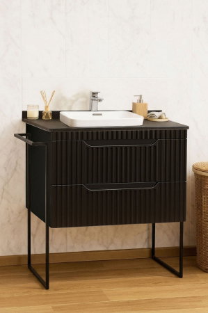 Baza cu Lavoar - Set Baza front MDF si Lavoar seria 633, cu sertare, cadru metalic, montat, 80 cm, negru