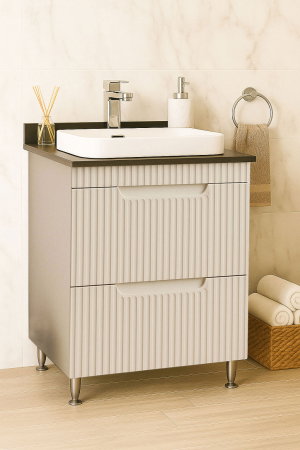 Baza cu Lavoar - Set Baza front MDF si Lavoar seria 633, cu sertare, montata, 60 cm, crem