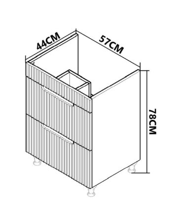 Baza cu Lavoar - Set Baza front MDF si Lavoar seria 633, cu sertare, montata, 60 cm, crem
