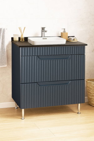 Produs în România - Set Baza front MDF si Lavoar seria 633, cu sertare, montat, 80 cm, antracit