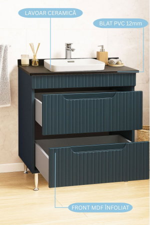 Produs în România - Set Baza front MDF si Lavoar seria 633, cu sertare, montat, 80 cm, antracit