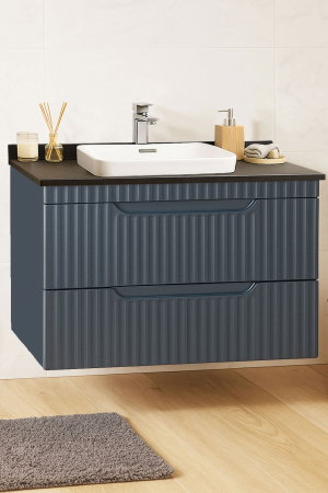 Produs în România - Set Baza front MDF si Lavoar seria 633, suspendata, cu sertare, montat, 80 cm, antracit