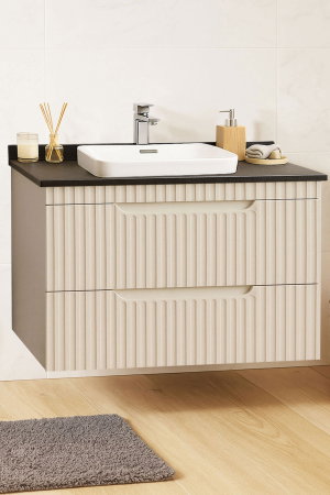 Baza cu Lavoar - Set Baza front MDF si Lavoar seria 633, suspendata, cu sertare, montata, 80 cm, crem