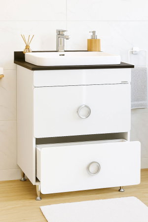 Produs în România - Set Baza front MDF si Lavoar seria 680, cu sertare, montat, 60 cm, alb