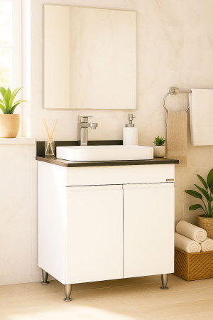 Produs în România - Set Baza front MDF si Lavoar seria 686, montat, 60 cm, alb