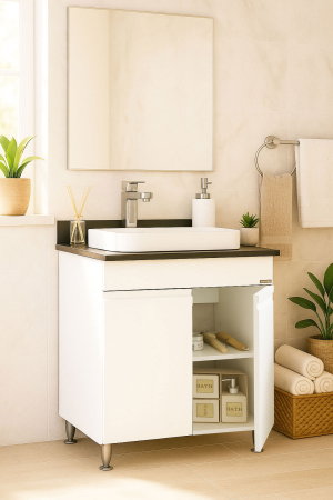 Produs în România - Set Baza front MDF si Lavoar seria 686, montat, 60 cm, alb