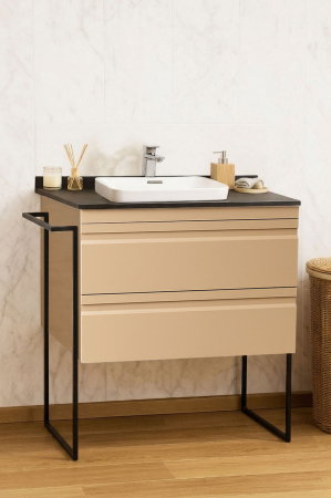 Baza cu Lavoar - Set Baza front MDF si Lavoar seria 633, cu sertare, cardu metalic, montat, 80 cm, cappuccino