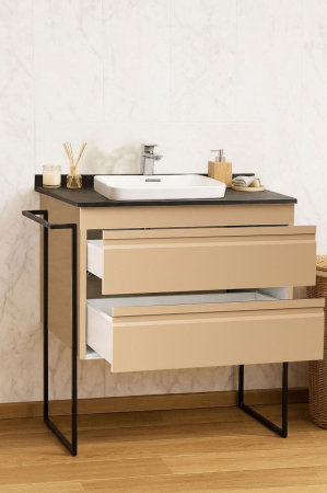 Baza cu Lavoar - Set Baza front MDF si Lavoar seria 633, cu sertare, cardu metalic, montat, 80 cm, cappuccino