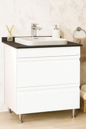 Mobilier Baie - Set Baza front MDF si Lavoar seria 686, cu sertare, montat, 70 cm, alb