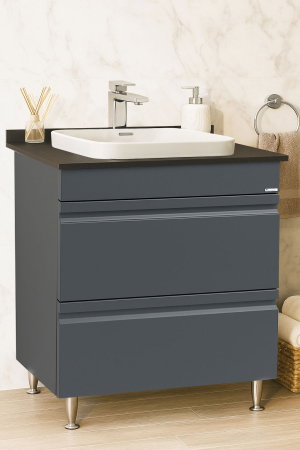 Mobilier Baie - Set Baza front MDF si Lavoar seria 686, cu sertare, montat, 70 cm, antracit