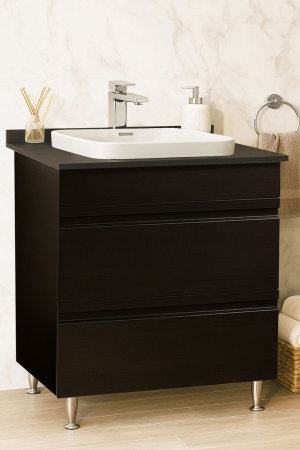 Baza cu Lavoar - Set Baza front MDF si Lavoar seria 686, cu sertare, montat, 70 cm, negru