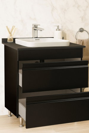 Baza cu Lavoar - Set Baza front MDF si Lavoar seria 686, cu sertare, montat, 70 cm, negru
