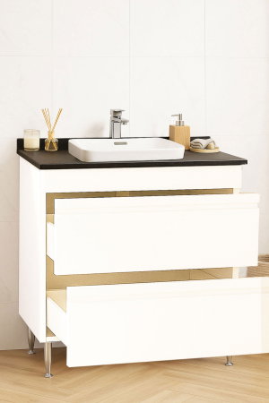 Produs în România - Set Baza front MDF si Lavoar seria 686, cu sertare, montat, 80 cm, alb