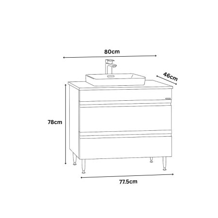 Produs în România - Set Baza front MDF si Lavoar seria 686, cu sertare, montat, 80 cm, negru