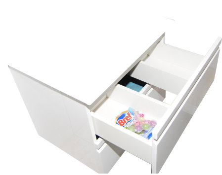 Produs în România - Set Baza front MDF si Lavoar seria 686, suspendata, cu sertare, montat, 60 cm, alb