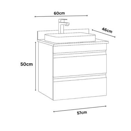Set Baza front MDF si Lavoar seria 686, suspendata, cu sertare, montat, 60 cm, alb [4]