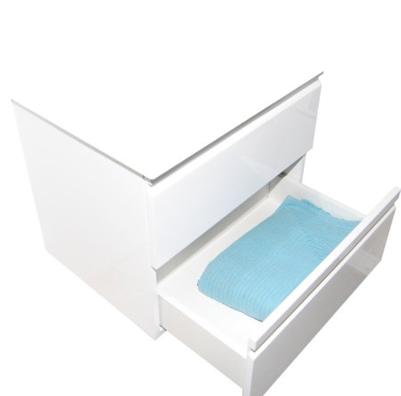 Produs în România - Set Baza front MDF si Lavoar seria 686, suspendata, cu sertare, montat, 60 cm, alb